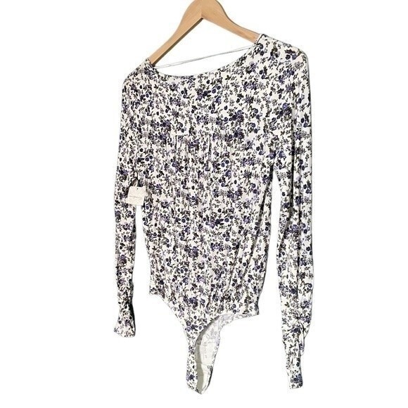 NWT Free People Kaya Floral Cutout Long Sleeve Bodysuit Cream & Purple Size XS - Picture 6 of 16